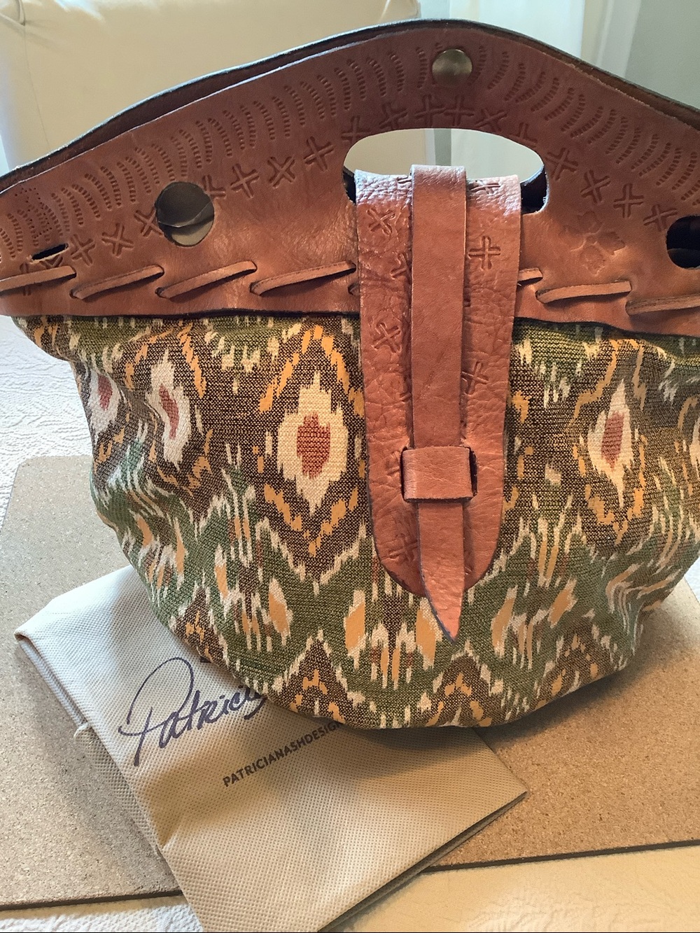 Patricia Nash Ikat Fabric & Leather Clutch Tote Bag